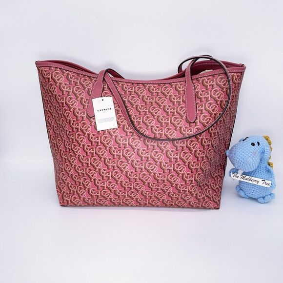 COACH CITY TOTE Monogram Print Coated Canvas Leather Straps CF342 NWT $398 Rouge - Picture 2 of 7
